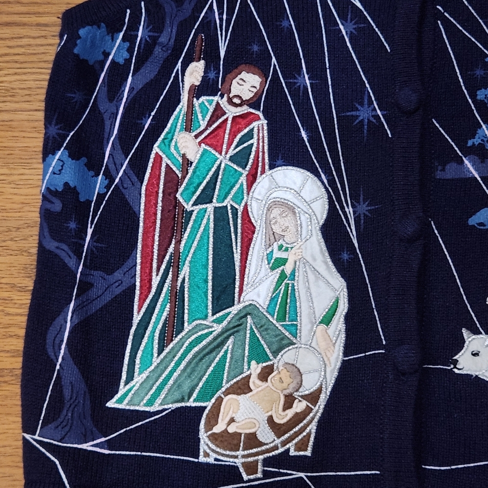 Westbound Women's Blue Vest with Embroidered Nativity Scene Size S - Picture 3 of 7
